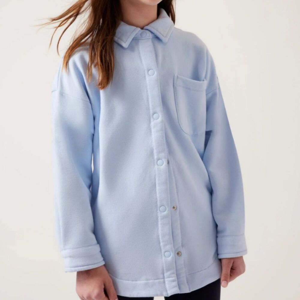 Athleta Girl RetroActive Oversized Shacket Ice Blue Button Up Size L/12 Girl's - Picture 1 of 7